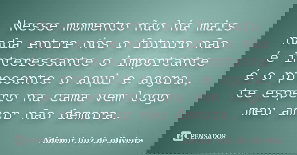 Nesse momento não há mais nada entre nós o futuro não é interessante o importante é o presente o aqui e agora, te espero na cama vem logo meu amor não demora.... Frase de Ademir luiz de oliveira.