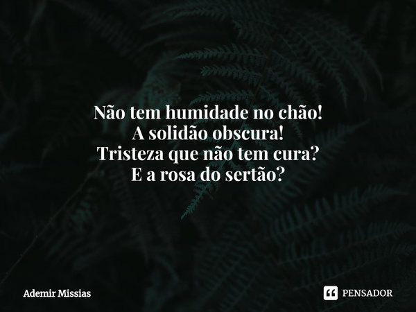 ⁠Não tem humidade no chão!
A solidão obscura!
Tristeza que não tem cura?
E a rosa do sertão?... Frase de Ademir Missias.