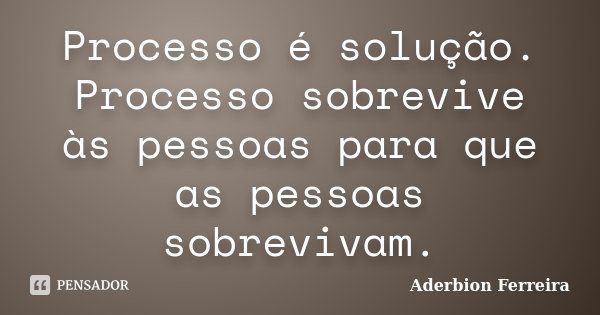 Processo é solução. Processo sobrevive às pessoas para que as pessoas sobrevivam.... Frase de Aderbion Ferreira.