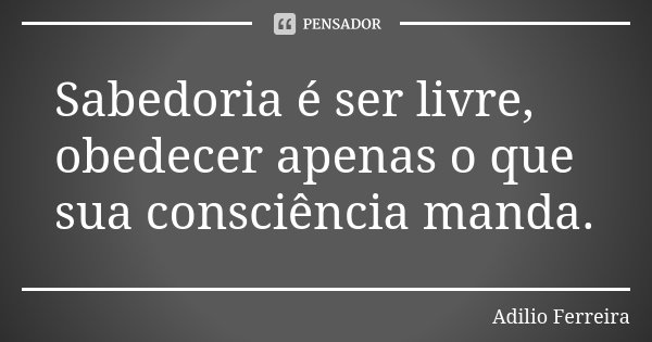 Sabedoria é ser livre, obedecer apenas o que sua consciência manda.... Frase de Adilio Ferreira.
