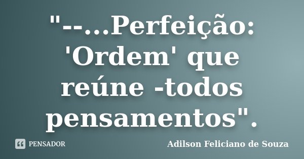 "--...Perfeição: 'Ordem' que reúne -todos pensamentos".... Frase de Adilson Feliciano de Souza.