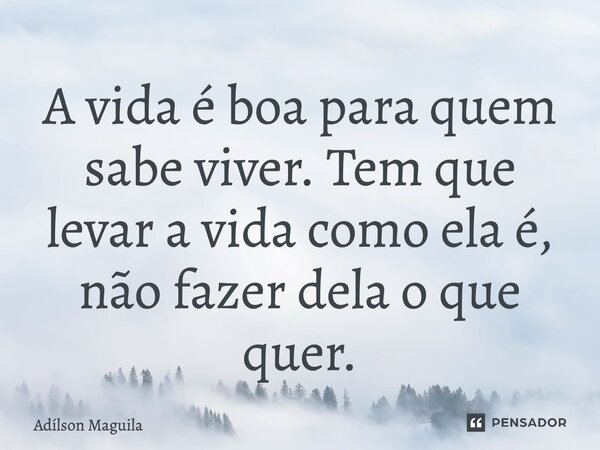⁠A vida é boa para quem sabe viver. Tem que levar a vida como ela é, não fazer dela o que quer.... Frase de Adilson Maguila.