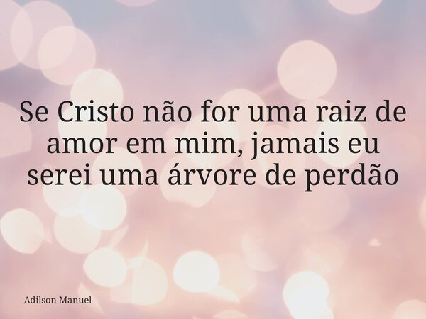 Se Cristo não for uma raiz de amor em mim, jamais eu serei uma árvore de perdão... Frase de Adilson Manuel.