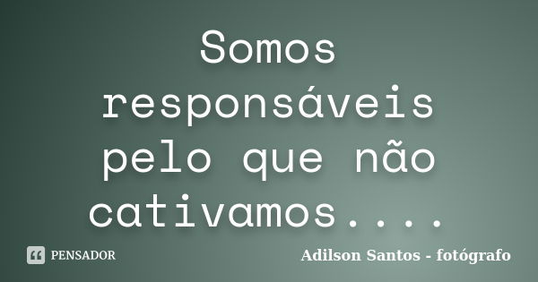 Somos responsáveis pelo que não cativamos....... Frase de Adilson Santos fotógrafo.