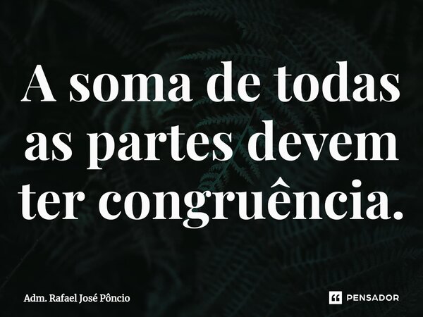 ⁠A soma de todas as partes devem ter congruência.... Frase de Adm. Rafael José Pôncio.