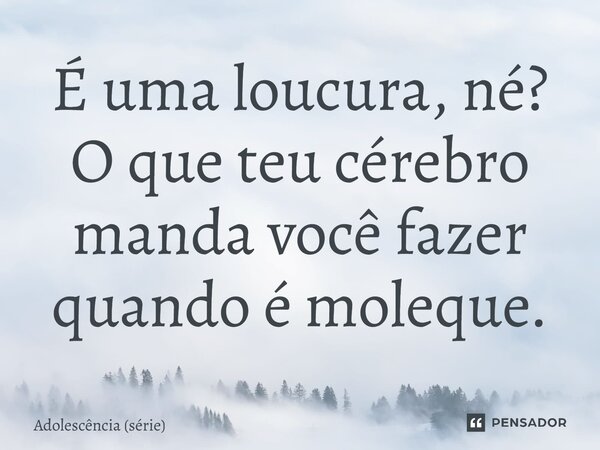 ⁠É uma loucura, né? O que teu cérebro manda você fazer quando é moleque.... Frase de Adolescência (série).