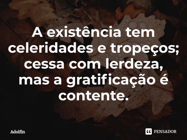 ⁠A existência tem celeridades e tropeços; cessa com lerdeza, mas a gratificação é contente.... Frase de Adolfin.