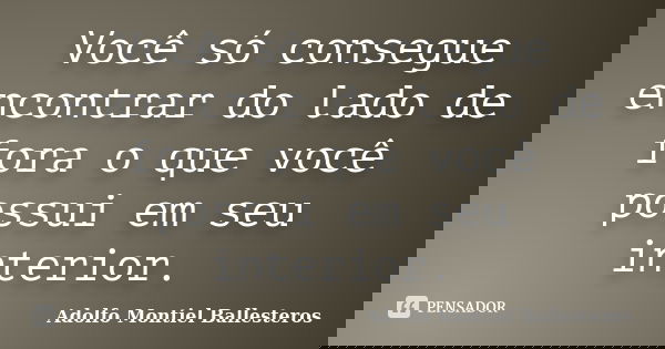 Você só consegue encontrar do lado de fora o que você possui em seu interior.... Frase de Adolfo Montiel Ballesteros.