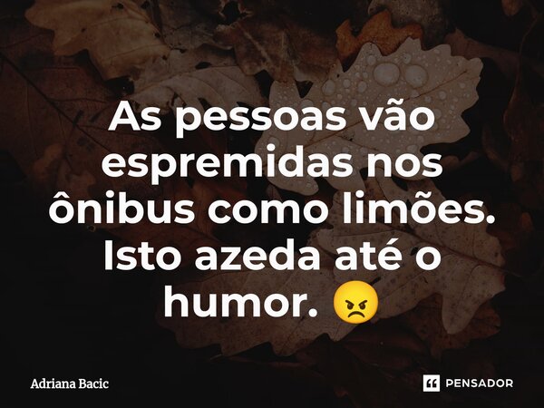 ⁠As pessoas vão espremidas nos ônibus como limões. Isto azeda até o humor. 😠... Frase de Adriana Bacic.