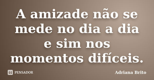 A amizade não se mede no dia a dia e sim nos momentos difíceis.... Frase de Adriana Brito.