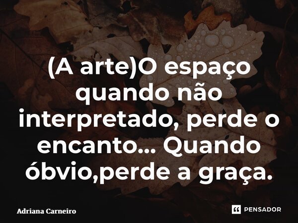 ⁠(A arte)O espaço quando não interpretado, perde o encanto… Quando óbvio,perde a graça.... Frase de Adriana Carneiro.