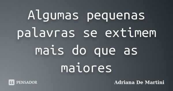 Algumas pequenas palavras se extimem mais do que as maiores... Frase de Adriana De Martini.