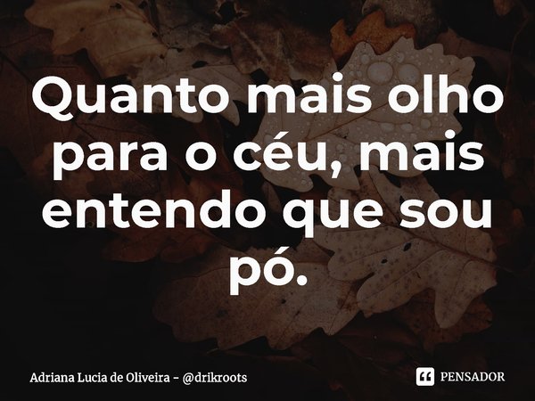 ⁠Quanto mais olho para o céu, mais entendo que sou pó.... Frase de Adriana Lucia de Oliveira - drikroots.