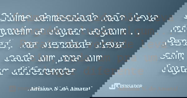 Ciúme demasiado não leva ninguém a lugar algum... Peraí, na verdade leva sim, cada um pra um lugar diferente... Frase de Adriana N. do Amaral.