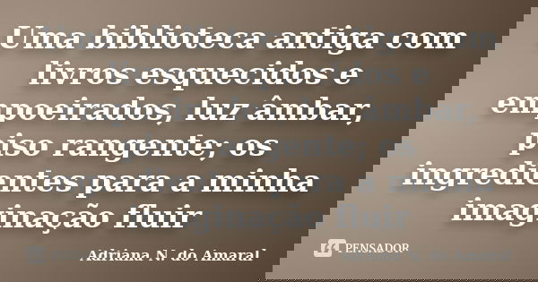 Uma biblioteca antiga com livros esquecidos e empoeirados, luz âmbar, piso rangente; os ingredientes para a minha imaginação fluir... Frase de Adriana N. do Amaral.