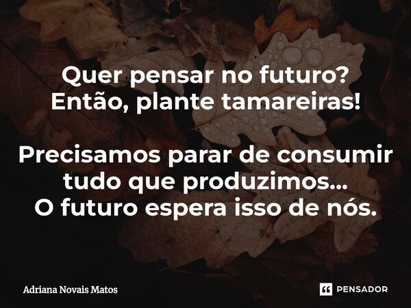 ⁠Quer pensar no futuro? Então, plante tamareiras! Precisamos parar de consumir tudo que produzimos... O futuro espera isso de nós.... Frase de Adriana Novais Matos.