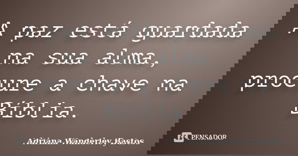 A paz está guardada na sua alma, procure a chave na Bíblia.... Frase de Adriana Wanderley Bastos.