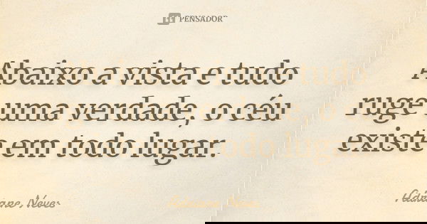 Abaixo a vista e tudo ruge uma verdade, o céu existe em todo lugar.... Frase de Adriane Neves.