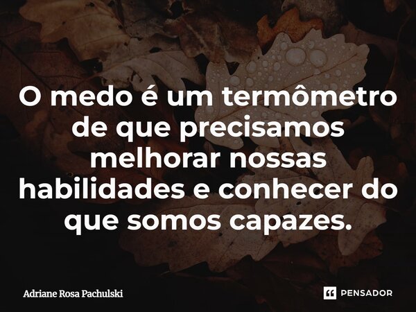 O medo é um termômetro de que precisamos melhorar nossas habilidades e conhecer do que somos capazes.... Frase de Adriane Rosa Pachulski.