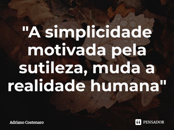 ⁠"A simplicidade motivada pela sutileza, muda a realidade humana"... Frase de Adriano Costenaro.