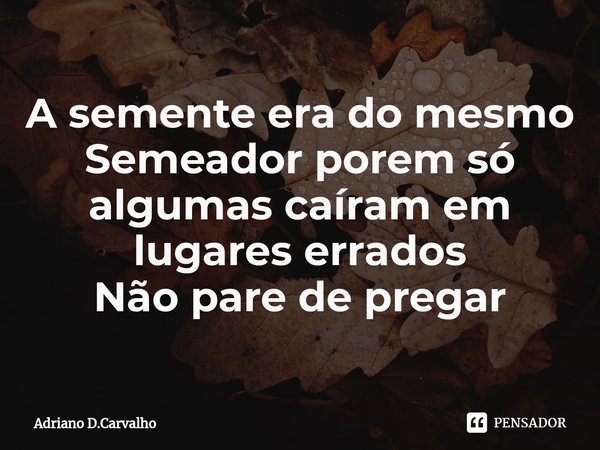 A semente era do mesmo Semeador porem só algumas caíram em lugares errados⁠
Não pare de pregar... Frase de Adriano D.Carvalho.