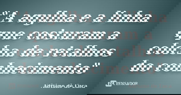 "A agulha e a linha que costuram a colcha de retalhos do conhecimento"... Frase de Adriano de Luca.