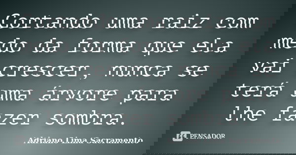 Cortando uma raiz com medo da forma que ela vai crescer, nunca se terá uma árvore para lhe fazer sombra.... Frase de Adriano Lima Sacramento.