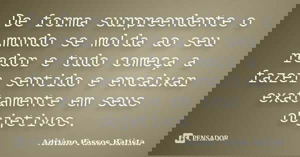 De forma surpreendente o mundo se molda ao seu redor e tudo começa a fazer sentido e encaixar exatamente em seus objetivos.... Frase de Adriano Passos Batista.