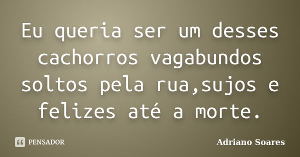 Eu queria ser um desses cachorros vagabundos soltos pela rua,sujos e felizes até a morte.... Frase de Adriano soares.