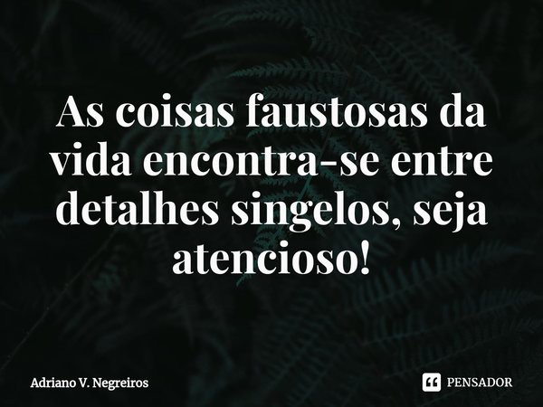 ⁠As coisas faustosas da vida encontra-se entre detalhes singelos, seja atencioso!... Frase de Adriano V. Negreiros.