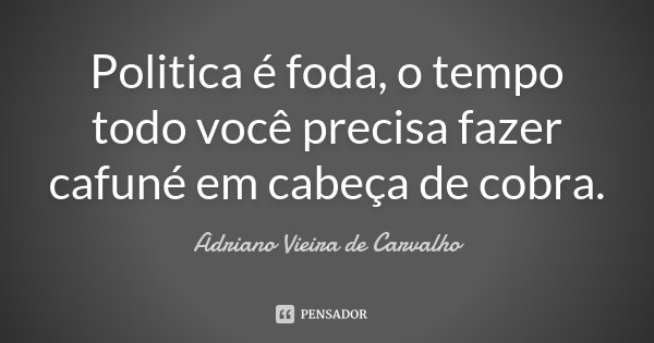 Politica é foda, o tempo todo você precisa fazer cafuné em cabeça de cobra.... Frase de Adriano Vieira de Carvalho.