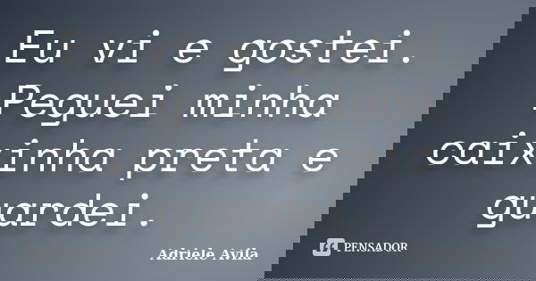 Eu vi e gostei. Peguei minha caixinha preta e guardei.... Frase de Adriele Avila.