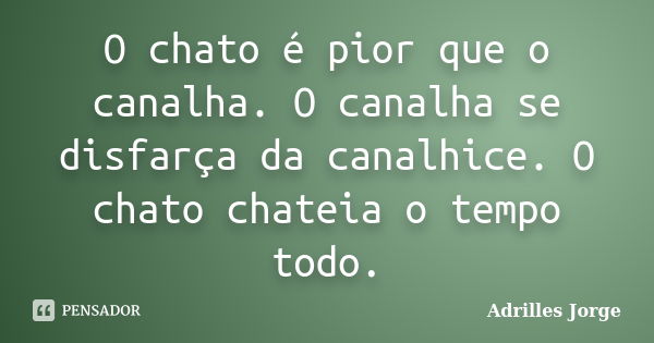 O chato é pior que o canalha. O canalha se disfarça da canalhice. O chato chateia o tempo todo.... Frase de Adrilles Jorge.