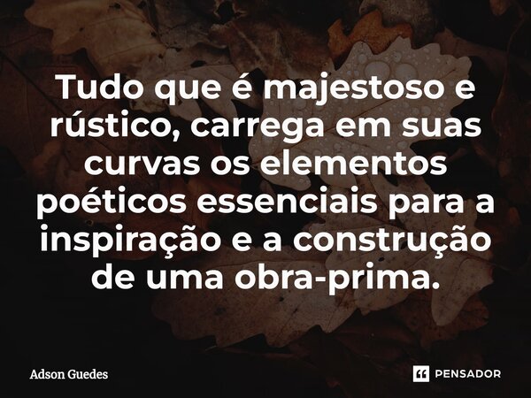 ⁠Tudo que é majestoso e rústico, carrega em suas curvas os elementos poéticos essenciais para a inspiração e a construção de uma obra-prima.... Frase de Adson Guedes.