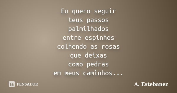 Eu quero seguir teus passos palmilhados entre espinhos colhendo as rosas que deixas como pedras em meus caminhos...... Frase de A. Estebanez.