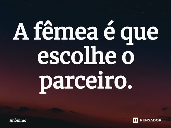 A fêmea é que escolhe o parceiro.⁠... Frase de Anônimo.