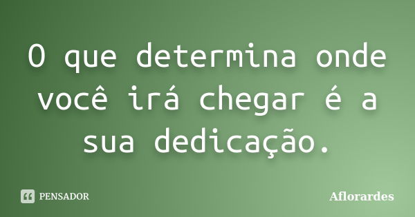 O que determina onde você irá chegar é a sua dedicação.... Frase de Aflorardes.