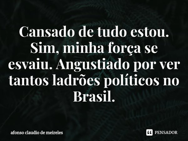 ⁠Cansado de tudo estou. Sim, minha força se esvaiu. Angustiado por ver tantos ladrões políticos no Brasil.... Frase de afonso claudio de meireles.