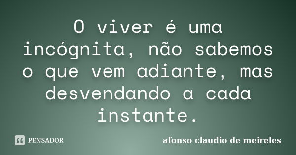 O viver é uma incógnita, não sabemos o que vem adiante, mas desvendando a cada instante.... Frase de afonso claudio de meireles.