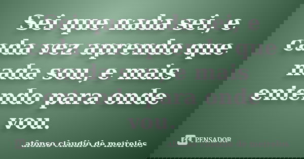 Sei que nada sei, e cada vez aprendo que nada sou, e mais entendo para onde vou.... Frase de afonso claudio de meireles.
