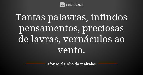 Tantas palavras, infindos pensamentos, preciosas de lavras, vernáculos ao vento.... Frase de afonso claudio de meireles.