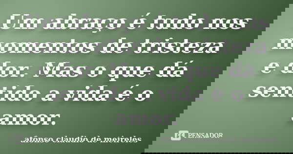 Um abraço é tudo nos momentos de tristeza e dor. Mas o que dá sentido a vida é o amor.... Frase de afonso claudio de meireles.
