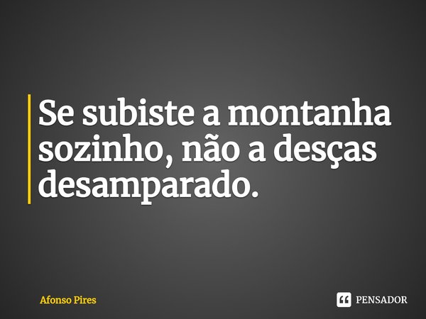 ⁠Se subiste a montanha sozinho, não a desças desamparado.... Frase de Afonso Pires.