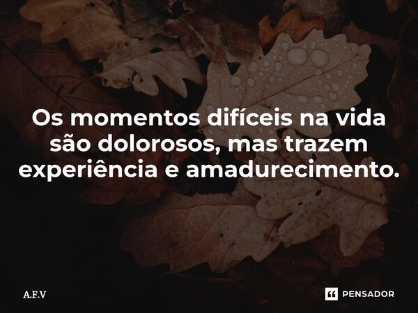 ⁠Os momentos difíceis na vida são dolorosos, mas trazem experiência e amadurecimento.... Frase de A.F.V.