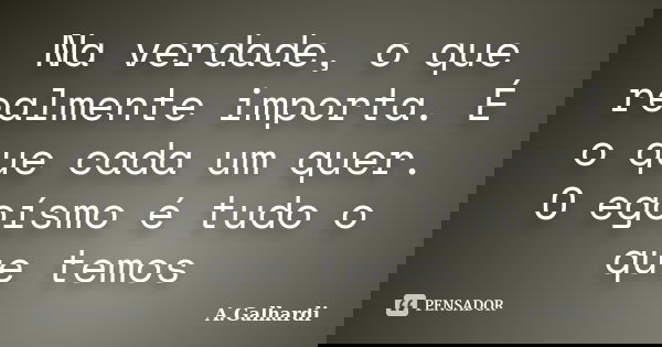 Na verdade, o que realmente importa. É o que cada um quer. O egoísmo é tudo o que temos... Frase de A.Galhardi.