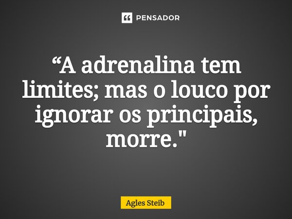⁠“A adrenalina tem limites; mas o louco por ignorar os principais, morre."... Frase de Agles Steib.