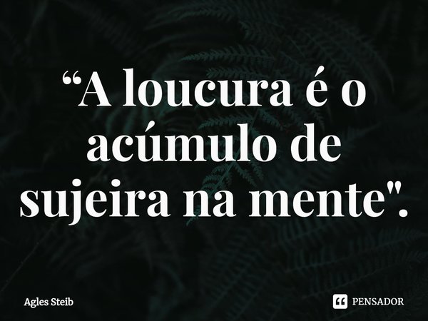 ⁠“A loucura é o acúmulo de sujeira na mente".... Frase de Agles Steib.