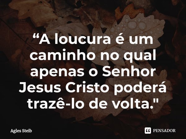 ⁠“A loucura é um caminho no qual apenas o Senhor Jesus Cristo poderá trazê-lo de volta."... Frase de Agles Steib.