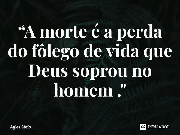 ⁠“A morte é a perda do fôlego de vida que Deus soprou no homem ."... Frase de Agles Steib.