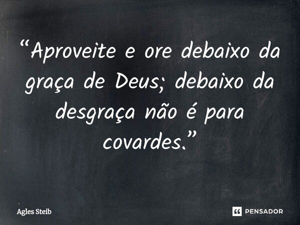 ⁠⁠“Aproveite e ore debaixo da graça de Deus; debaixo da desgraça não é para covardes.”... Frase de Agles Steib.